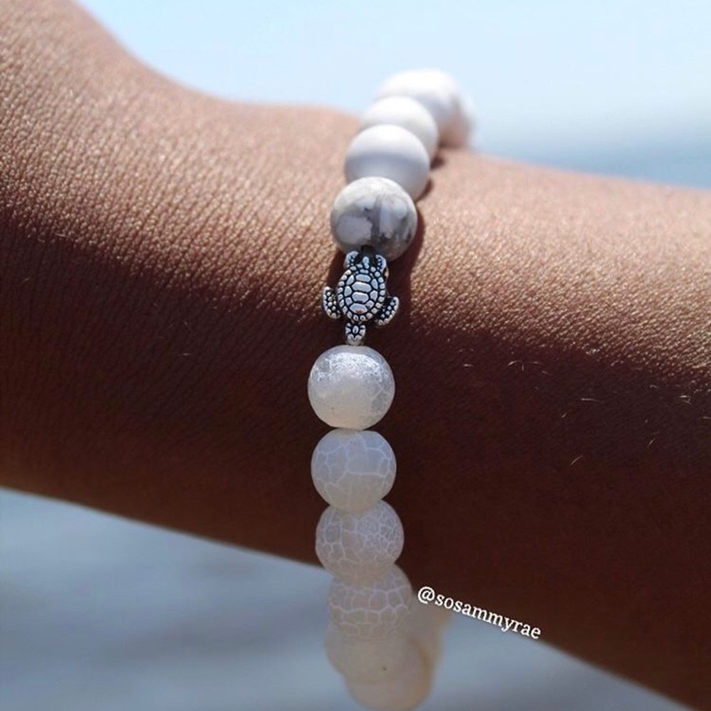 Metal Turtle & Semi-Precious Stone Bracelet